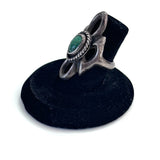 Old Vintage Sand Cast Sterling Silver & Green Turquoise Ring Size 6. (A027)