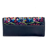 Guatemalan Leather Trifold Wallet, Embroidered Mayan Design Wallet With Check Book Slit