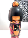 9.25 '' Kazuo Takamizawa Japanese Kokeshi Wooden Doll, Camellia Kimono