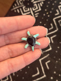 Vintage Sterling Silver, Turquoise, & Onyx Detailed Turtle Ring, Size 4.5