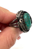Size 6.5 Vintage Green Turquoise Sterling Silver Ring, Navajo, Native American (A002)