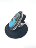 Big Handmade Sterling Silver & Turquoise Ring By Navajo Artist Chimney Butte