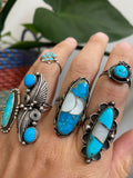 Size 7.5 Vintage Navajo Sterling Silver Turquoise & MOP Ring (A080)