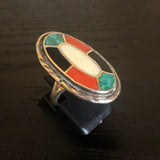 Size 6.5 Vintage Zuni Multi Stone Inlay Sterling Silver Ring #A045