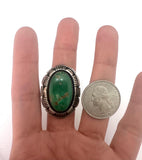 Sz 9 Vintage Navajo Sterling Silver and Green Turquoise Ring. Big and Bold