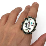 Size 7.5  Vintage Zuni Sterling Silver Mosaic Multi-Stone Inlay Ring (A021)