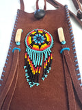 Small Handmade Medicine Leather Bag with Seed Bead Work