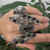 Size 6, Vintage Native American Statement Sterling Silver Ring with Onyx Stones