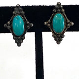 Old Vintage Turquoise Sterling Screw Back Earrings (E006)