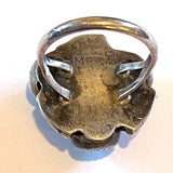 Size 8, Vintage Native American Turquoise & Sterling Silver Dome-Shaped Ring, Signed MR, A096