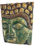 Green Buddha Wood Wall Art, Hand Carved Zen Decor