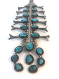 Vintage Navajo Sterling Silver & Turquoise Squash Blossom Necklace 235  Gr.