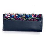 Guatemalan Leather Trifold Wallet, Embroidered Mayan Design Wallet With Check Book Slit