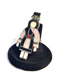 Vintage Native American Zuni Madeline Beyuka Sterling Silver Maiden Multi Stone Inlay Ring, 9 Grams