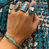 Size 7.5 Vintage Navajo Sterling Silver Turquoise & MOP Ring (A080)