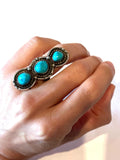 Sz 6, Vintage Navajo Southwestern Sterling Silver & Turquoise 3 Stone Ring (A009)