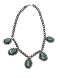 Vintage Native American Sterling Silver & Nevada Turquoise Pendant Necklace
