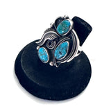 Vintage Navajo  Sterling Silver Turquoise Statement Ring, Signed MS, Size 6 (R150)