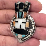 Huge Southwest Vintage Sterling Silver Multi Stone Inlay Kachina Ring, (R017)