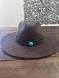 Leather Hat-band with Turquoise Stone, Adjustable, Cowgirl Hat Accessory