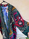 Uzbek Vintage Fully Embroidered Kimono Coat Size L/XL , Suzani Robe Dress