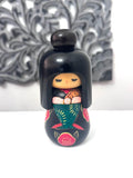 6'' Vintage Kokeshi Doll / Japanese Art/ Japanese Crafts , Black Kimono with Flowers