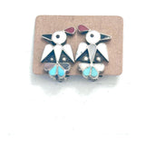 Vintage Zuni Sterling silver channel inlaid bird clip-on earrings