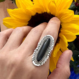 Vintage  Sterling Navajo Black Onyx Elongated Ring Size 7 (A059)