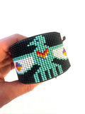Unisex Leather Beaded Wide Cuff Bracelet With Adjustable Strap/ Bead Work Design
