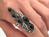 Size 9, Vintage Native American Sterling Silver Ring with Onyx Stones