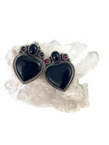 Vintage Sterling Silver Onyx & Garnet Heart Clip-on  Earrings