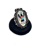 Vintage Sterling Silver Kachina Dancer Ring, Mother of Pearl Inlay, Size 7.25