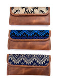 Guatemalan Leather Trifold Wallet, Embroidered Mayan Design Wallet With Check Book Slit