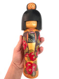9.25 '' Kazuo Takamizawa Japanese Kokeshi Wooden Doll, Camellia Kimono