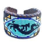 Unisex Leather Beaded Wide Cuff Bracelet / Bead Work Design