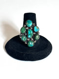 Sz 8.25 Vintage Sterling Silver &  Royston Turquoise Cluster Ring (A011)