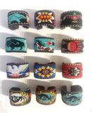 Unisex Leather Beaded Wide Cuff Bracelet / Bead Work Design
