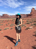 Handmade Fringed Leather Crossbody Bag with Jade