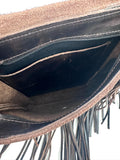 Handmade Fringed Leather Crossbody Bag with Jade