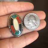 Size 6.5 Vintage Zuni Multi Stone Inlay Sterling Silver Ring #A045