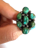 Sz 8.25 Vintage Sterling Silver &  Royston Turquoise Cluster Ring (A011)