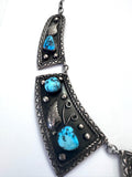 Vintage Navajo/ Native American Sterling Silver & Turquoise Bib Collar Necklace (N006)