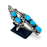 Vintage Native American Sterling Silver & Turquoise Elongated Ring Sz. 7 1/4 (A023)