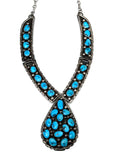 Vintage Navajo Turquoise Cluster Sterling Silver Necklace, Turquoise Teardrop Center Necklace, 71 Grams (N036)