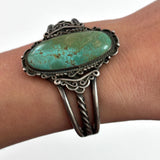 Vintage Native American Sterling Silver & Turquoise Cuff Bracelet Circa 1930s / 1940s (B002)