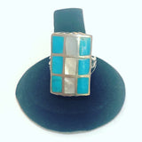 Zuni Multi-Stone Inlay Sterling Silver Ring, Size 9.75