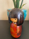 Japanese Kokeshi Wooden Doll, Flower Design Kimono