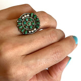 Sz 7 Vintage Native American Sterling Silver & Turquoise Cluster Ring (A010)