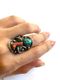 Size 8.5 Old Pawn Navajo 2 Stone Natural  Coral & Turquoise Sterling Men's Ring A031
