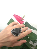 Large Tom Coriz Santo Domingo Black Onyx & Sterling Silver Ring SZ 8 3/4